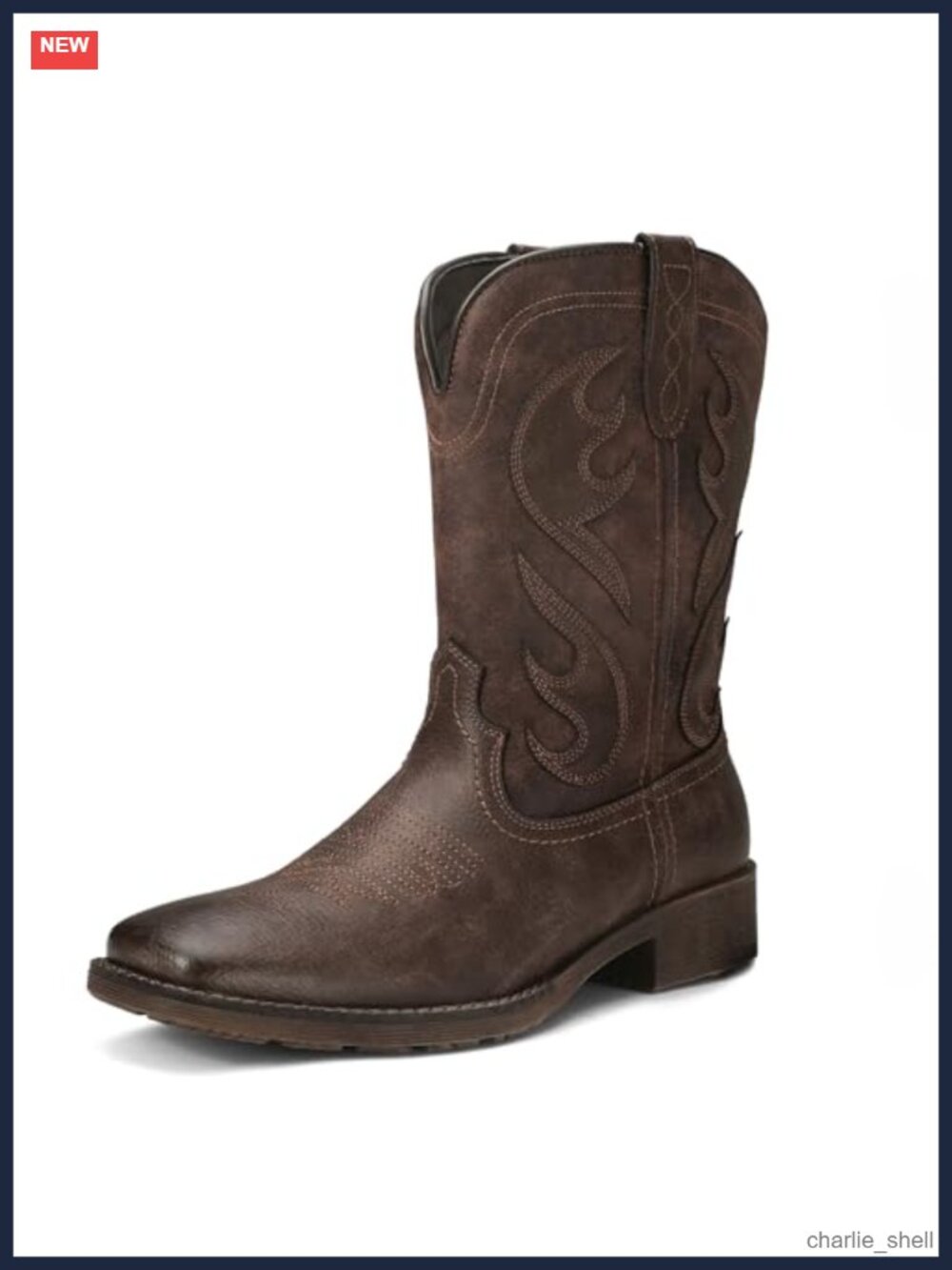 Men's Square Toe Western Cowboy Boots Faux Leather Pull-On Comfort